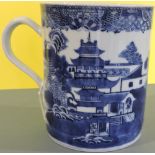 A late 18th century Chinese large blue and white tankard mug,