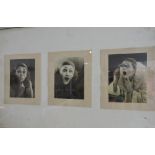 A framed group of three photographs, Pierrot, circa 1925, purportedly Sir John Gielgud.