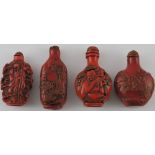 A cinnamon lacquer snuff bottle, the incised decoration of figures in a garden, H.