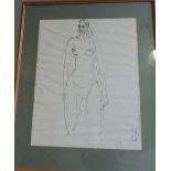 1960's Female Nude study in pen by Gatson Tyko French impressionist,