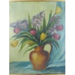 20th century school, still life of flowers, oil on canvas, signed lower right. H: 52cm W: 60cm