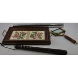 An early 20th century turned hardwood truncheon together with a Victorian style tea tray,