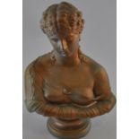 A cast bust of an elegant lady, painted silver, H 35cm.