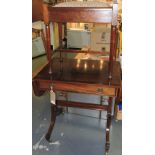 A small reproduction mahogany single drawer sofa table on splay legs, W 68cm,