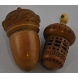 A Victorian bone mounted Coquilla nut Stanhope thread and thimble case, Memory of the Isle of Wight,