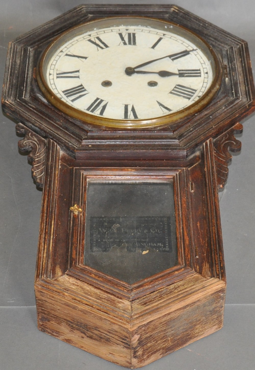 A late Victorian walnut cased drop dial wall clock,