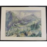 F. L. Bakou (20th century) mountainous landscape watercolour, signed lower right, 22cm x 29cm.