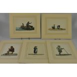 A set of five 19th century French watercolour sketches, including a matelot, peasant,