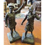 After F Kinsburger, an early 20th century spelter figure of happy Highland soldier, smoking a pipe,