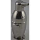 An Art Deco style chromium plated cocktail shaker modelled as a penguin