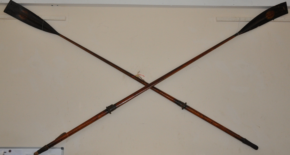 A pair of Victorian sculls the painted blades marked Sportsman Challenge Cup, sculls used, W.G.