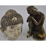 A bronze Thai Buddhist figure seated resting on their right knee, H.