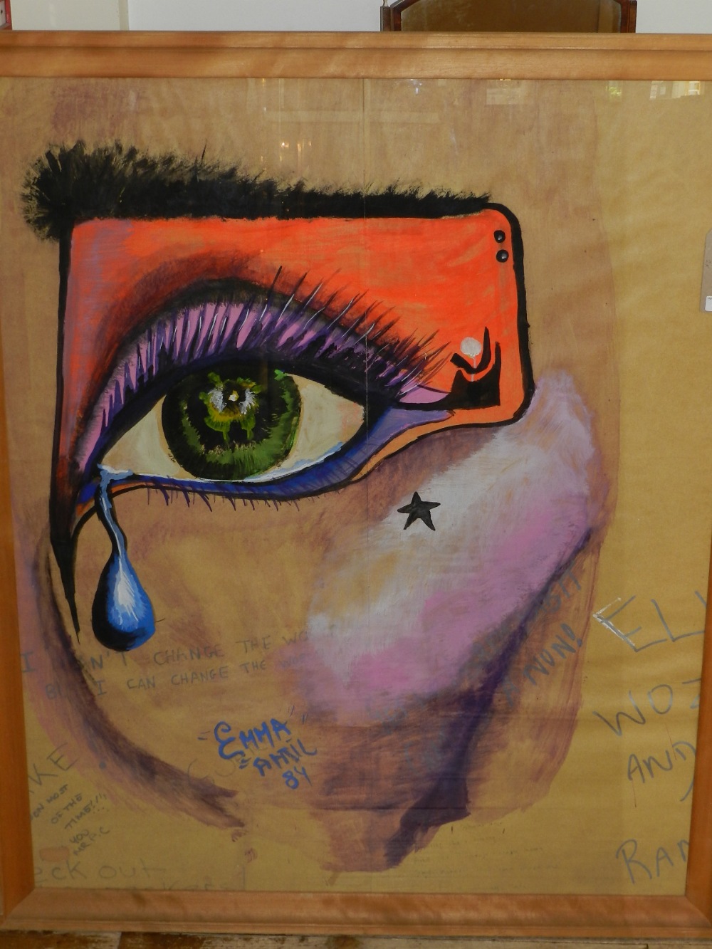 A contemporary painting of a woman's eye crying,