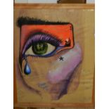 A contemporary painting of a woman's eye crying,