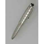 A Mont Blanc Meisterstuck platinum plated faceted fountain pen, the nib stamped 18k.