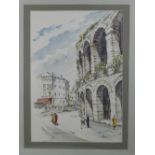 20th century Continental School, a study of a Rome street, watercolour, signed lower right. H.