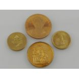 Two Chinese yellow metal coins (not tested), together with a Masonic silver gilt medal,