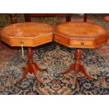 A pair of 19th century style octagonal occasional tables, having two single drawers, baluster column