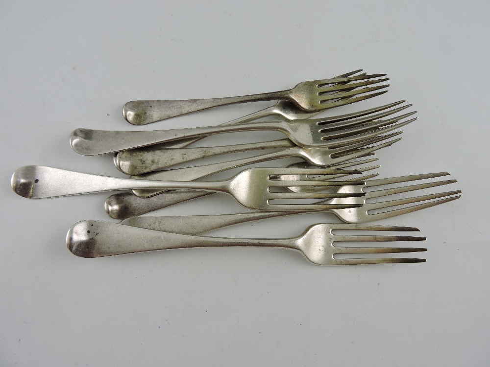 A set of four George III silver dinner forks, London 1791, by William Sumner,