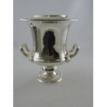 A large silver plated campagna shaped wine cooler, with twin handles, H.