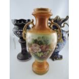 A late Victorian large baluster shaped vase, decorated with roses, H.