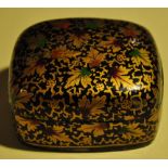 An Indian rectangular papier mâché box and cover,