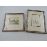 19th Century continental, View of a Castle,  etching, 8 x 10cm, together with another similar, (2).