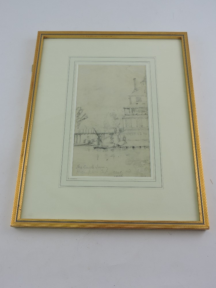 William Pare, The Castle Inn, Hampton Court, pencil sketch, inscribed and dated 1906, 20 x 11cm.