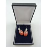 A pair of pearl and hardstone drop ear pendants, stamped 925, 9.7g.
