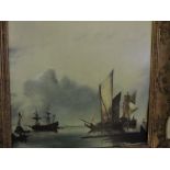 20th Century continental school, Ships at anchor, oil on board,