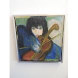 20th century school, Violin player, oil on canvas, 40 x 40cm.