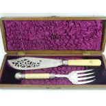 A late Victorian cased set of electroplated fish servers,