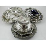 A collection of silver plate, to include sauceboats, ladles, trays etc.