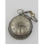 A 19th century silver pocket watch, hallmarked London, having Roman numerals and subsidiary dial,
