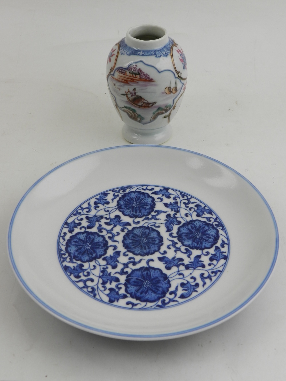 Two Chinese items, to include a blue and white plate,