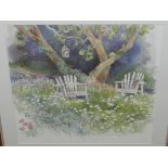 20th Continental school, a garden scene with birds and foliage, watercolour on paper,