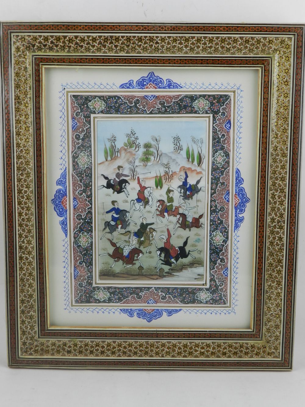 Late 19th / early 20th century Persian school, a study of a polo match, watercolour,