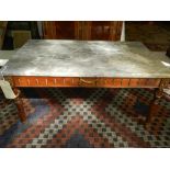 In the Neoclassical taste, a mahogany marble topped coffee table, raised on reeded legs, H.41cm, L.