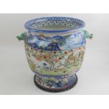 A Chinese / Oriental twin-handled porcelain jardiniere,