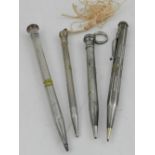 Three sterling silver ball point pens, together with one silver plated ball point pen.