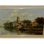 G. Stork (20th century Dutch school), a riverscape study, oil on canvas, signed lower left. H.40cm