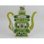 An early 20th century Chinese famille verte Shou form puzzle teapot,