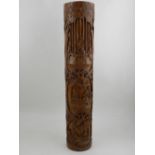 An unusual large Chinese carved bamboo brush pot holder,