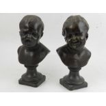 After Pierre-Joseph Chardigny (French, 1794-1866), a near pair of busts of young boys, spelter