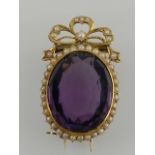 A yellow gold, split seed pearl, and amethyst brooch, in the 19th century  French taste, the faceted