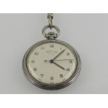 Favre Leuba, Geneva. A white metal pocket watch, on a white metal Albert chain.