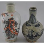 A Chinese blue and white crackle glaze vase with figural scene, H17.5cm.