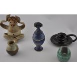 A group of five studio pottery items comprising a Michael Kennedy Sligo figural pot and cover,