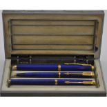 A Parker Lapis lazuli boxed 3 pen set comprising fountain, ball and rollerball pens,