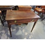 George III mahogany sidetable, the fitted drawer on square tapered legs,